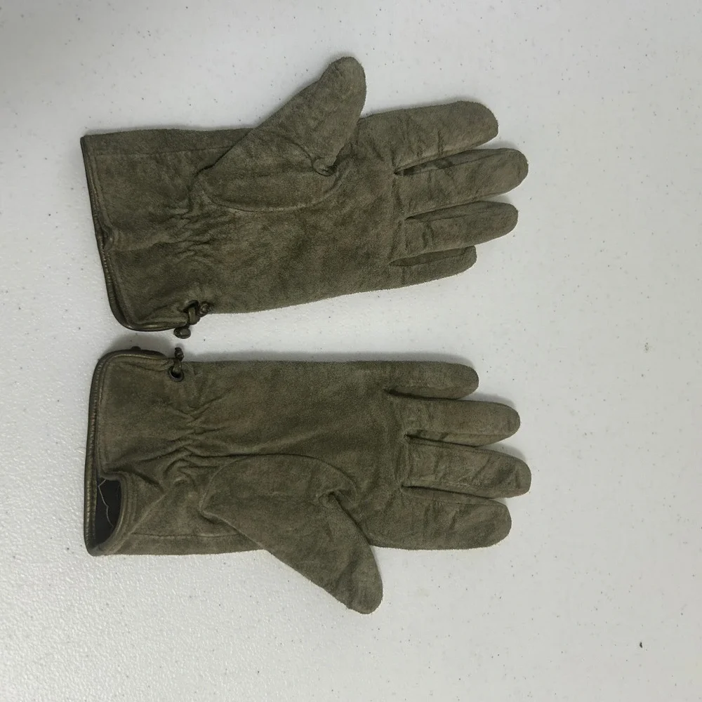 Lauren Ralph Lauren Womens Olive Green Suede Leather Fleece Lined Gloves RL Logo